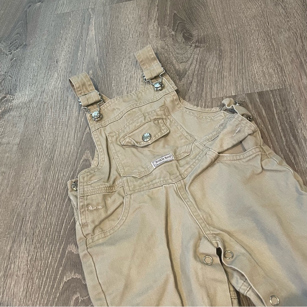 Vintage Bugle Boy Beige Baby Boys Overalls Size 18 Months